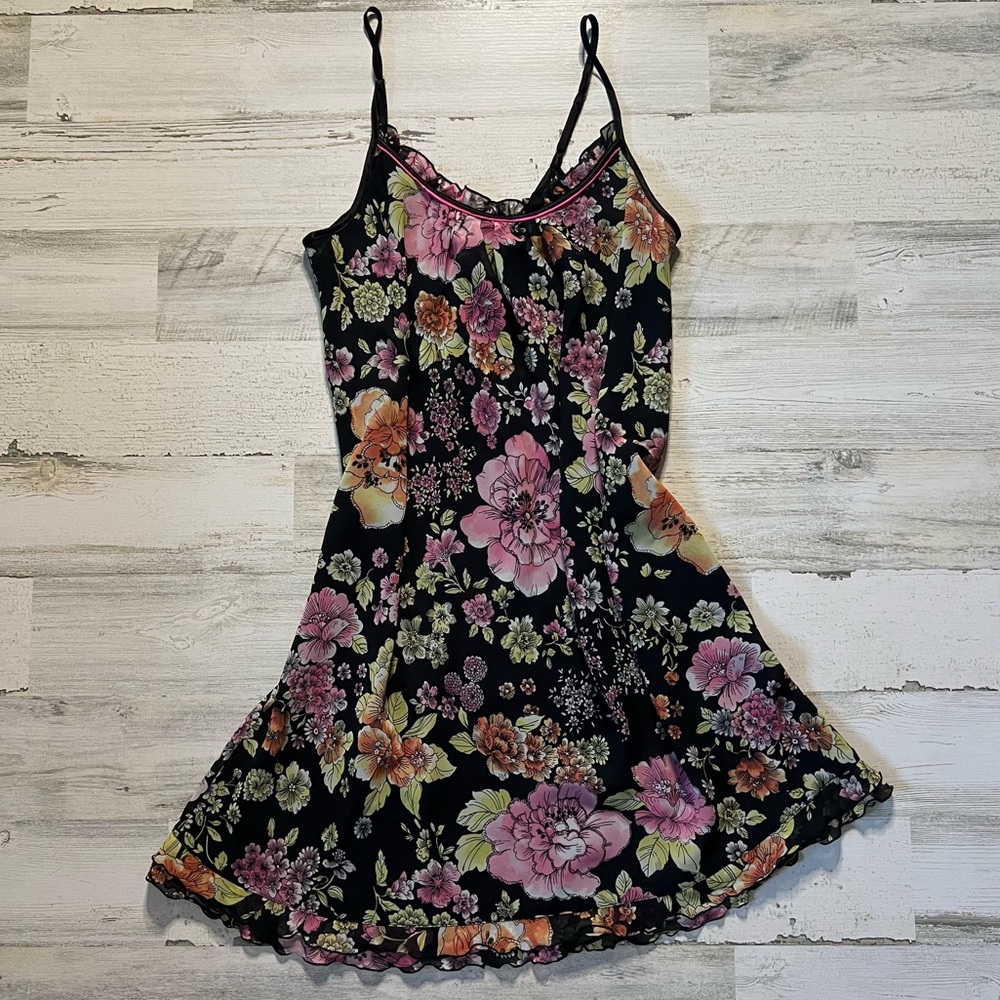 Vintage Morgan Taylor Intimates Floral Ruffle Slip Dress Size Small
